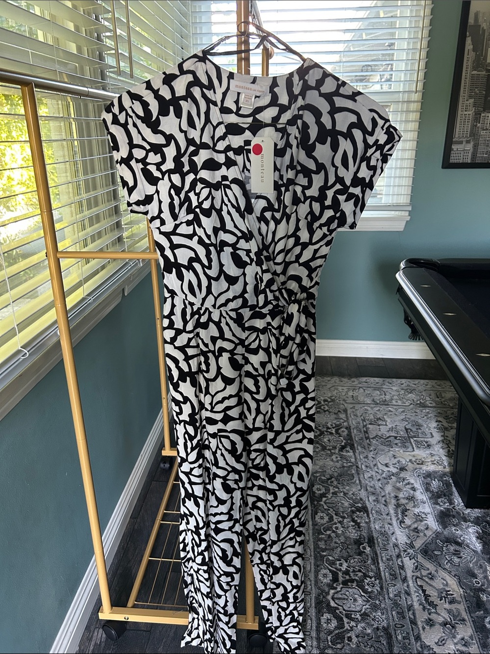 Monteau Los Angeles Black & White Abstract Faux-Wrap Pants Jumpsuit NWT  XS